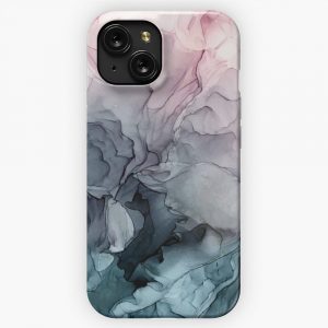 Blush And Paynes Grey Flowing Abstract Painting iPhone 15 Slim Phone Case Cover