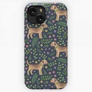Border Terriers Spring Floral On Navy Pattern iPhone 15 Slim Phone Case Cover