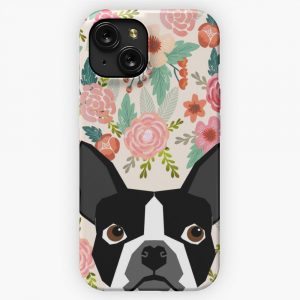Boston Terrier Floral Dog Head Cute Pet Portrait Gifts For Boston Terriers Must Haves iPhone 15 Slim Phone Case Cover