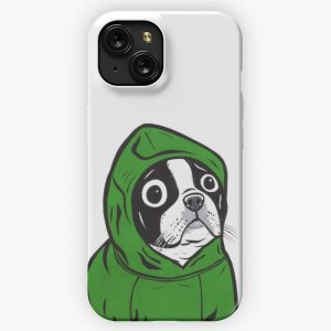 Boston Terrier Green Hoodie iPhone 15 Slim Phone Case Cover