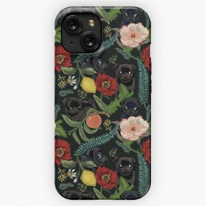 Botanical And Black Pugs iPhone 15 Slim Phone Case Cover
