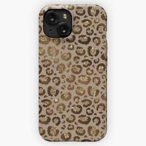 Brown Gold Glitter Leopard iPhone 15 Slim Phone Case Cover