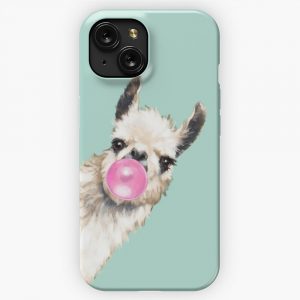 Bubble Gum Sneaky Llama In Green iPhone 15 Slim Phone Case Cover