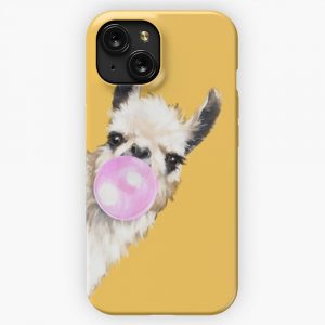 Bubble Gum Sneaky Llama In Mustard Yellow iPhone 15 Slim Phone Case Cover