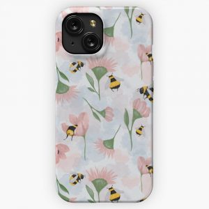 Bumble Bee Flower Pattern iPhone 15 Slim Phone Case Cover