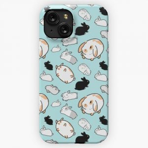 Bunny Rabbit Pattern On Pastel Blue iPhone 15 Slim Phone Case Cover