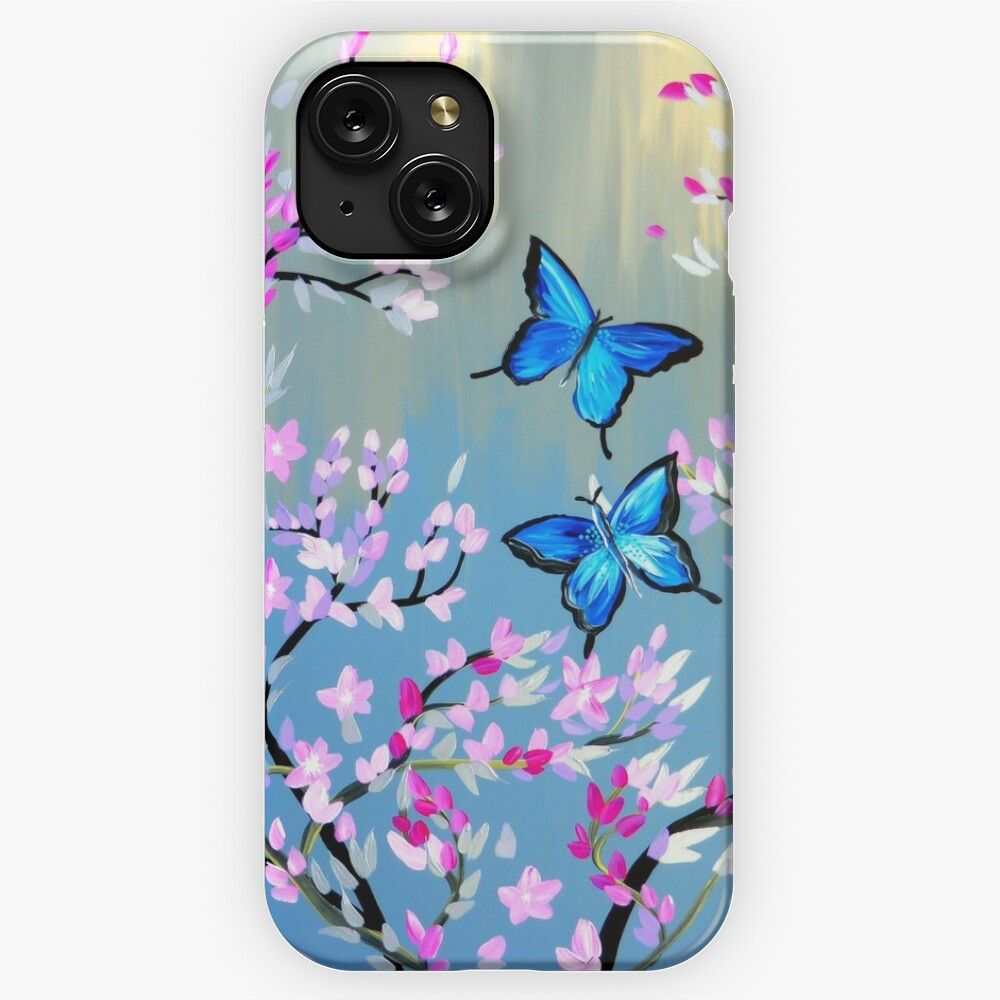 Butterflies And Cherry Blossom Branches iPhone 15 Slim Phone Case Cover