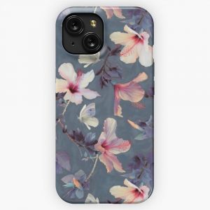 Butterflies And Hibiscus Flowers A Painted Pattern iPhone 15 Slim Phone Case Cover