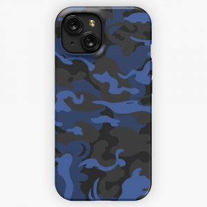 Camo Style Black Blue Camouflage iPhone 15 Slim Phone Case Cover