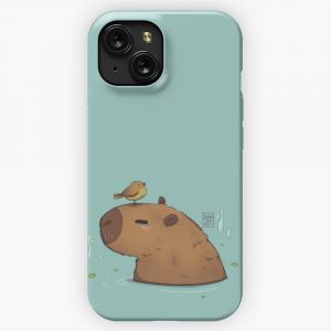 Capybara Chill With A Bird iPhone 15 Slim Phone Case Cover