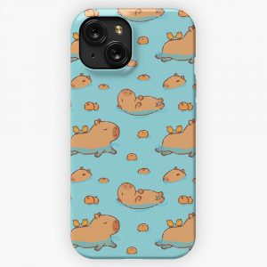 Capybara Pattern Swimming With Oranges iPhone 15 Slim Phone Case Cover