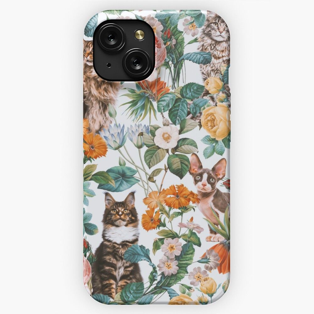 Cat And Floral Pattern Iii iPhone 15 Slim Phone Case Cover