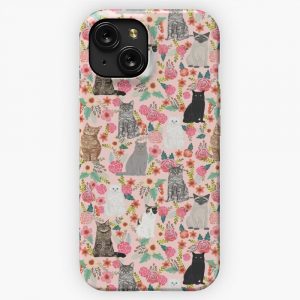 Cat Floral Mixed Breeds Of Cats Gifts For Pet Lovers Cat Ladies Florals iPhone 15 Slim Phone Case Cover