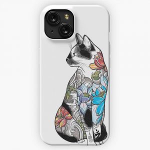 Cat In Lotus Tattoo iPhone 15 Slim Phone Case Cover