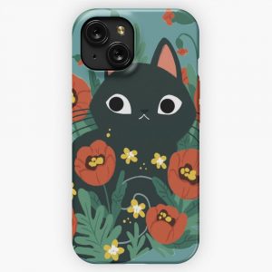 Cat In Poppy Flowers iPhone 15 Slim Phone Case Cover