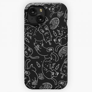 Cat Party White On Black iPhone 15 Slim Phone Case Cover