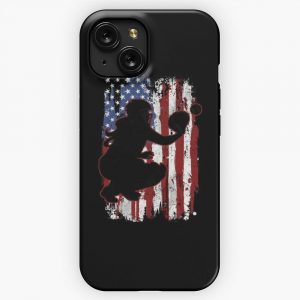 Catcher American Flag Softball Player Vintage iPhone 15 Slim Phone Case Cover