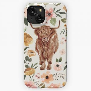 Cate Rainn Charlotte Floral Highland Cow iPhone 15 Slim Phone Case Cover