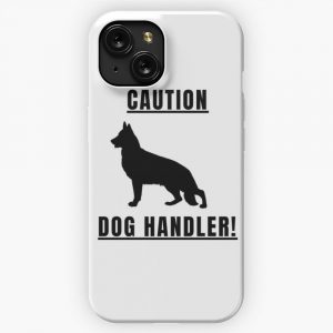 Caution Dog Handler German Shepherd Dog Black Text Silhouette iPhone 15 Slim Phone Case Cover