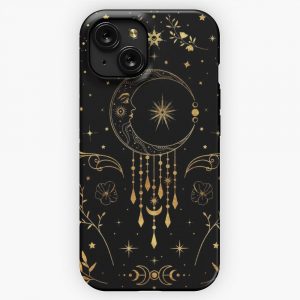 Celestial Crescent Moon With Floral Accents And Moon Phase iPhone 15 Slim Phone Case Cover