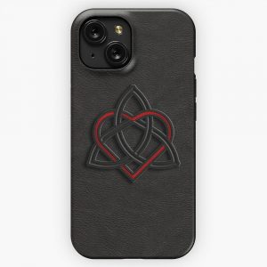 Celtic Knot Valentine Heart Black Leather iPhone 15 Slim Phone Case Cover