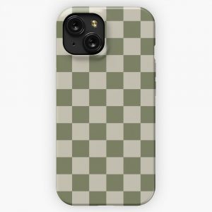 Checkerboard Check Checkered Pattern In Sage Olive Green And Beige iPhone 15 Slim Phone Case Cover