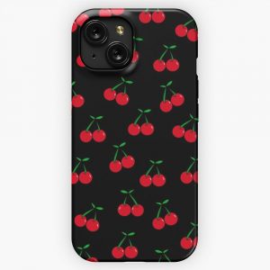 Cherries 2 On Black iPhone 15 Slim Phone Case Cover
