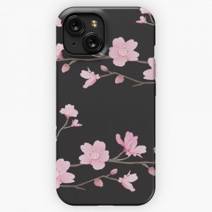 Cherry Blossom Flower Plant Black iPhone 15 Slim Phone Case Cover