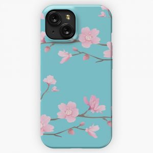 Cherry Blossom Flower Plant Robin Egg Blue iPhone 15 Slim Phone Case Cover