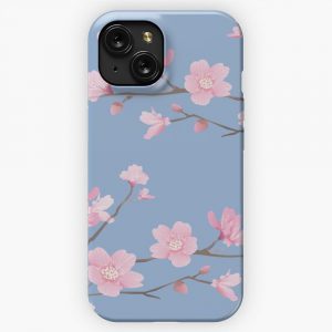 Cherry Blossom Flower Plant Serenity Blue iPhone 15 Slim Phone Case Cover