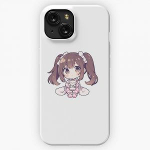 Chibi Anime Girl Holding A Cat Plushie iPhone 15 Slim Phone Case Cover