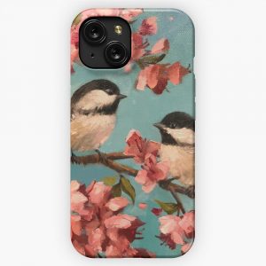 Chickadees Cherry Blossoms iPhone 15 Slim Phone Case Cover