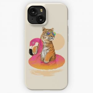 Chillin Flamingo Tiger iPhone 15 Slim Phone Case Cover