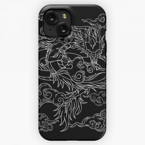 Chinese Dragon Flying In A Very Cloudy Sky Black iPhone 15 Slim Phone Case Cover