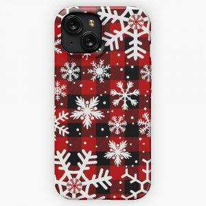 Christmas Snowflakes With Red And Black Buffalo Plaid Pattern iPhone 15 Slim Phone Case Cover