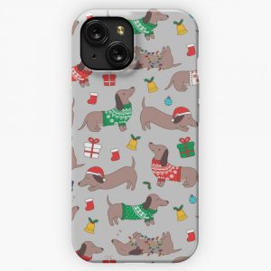 Christmas Sweater Dachshund Dog On Silver iPhone 15 Slim Phone Case Cover