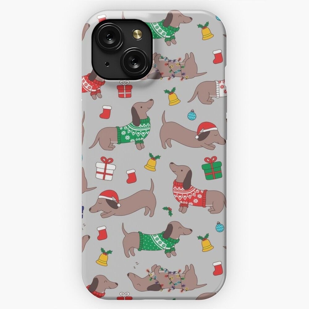 Christmas Sweater Dachshund Dog On Silver iPhone 15 Slim Phone Case Cover
