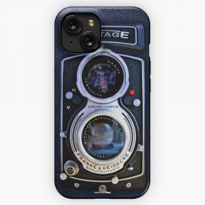 Classic Black Silver Double Lens Camera iPhone 15 Slim Phone Case Cover