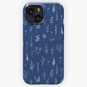 Classic Blue Wildflowers Pattern iPhone 15 Slim Phone Case Cover