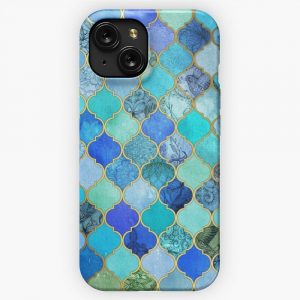 Cobalt Blue Aqua Gold Decorative Moroccan Tile Pattern iPhone 15 Slim Phone Case Cover