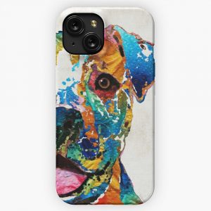 Colorful Dog Pit Bull Art Happy By Sharon Cummings iPhone 15 Slim Phone Case Cover