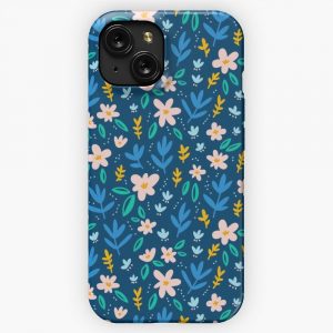 Colorful Flowers On Deep Blue Background iPhone 15 Slim Phone Case Cover