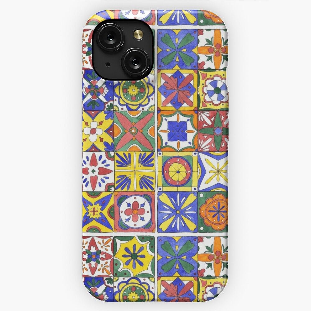 Colorful Mexican Tiles In Pen And Watercolors iPhone 15 Slim Phone Case Cover