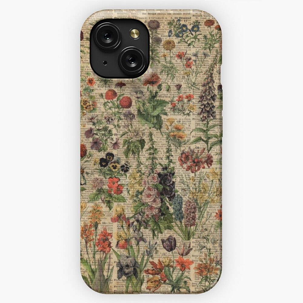 Colourful Wild Meadow Flowers Over Vintage Dictionary Book Page iPhone 15 Slim Phone Case Cover