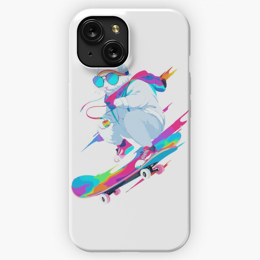 Cool Cat Skateboarding iPhone 15 Slim Phone Case Cover