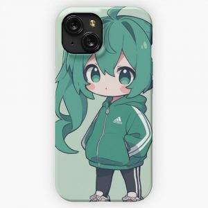 Cool Digital Chibi Girl Dark Green Style iPhone 15 Slim Phone Case Cover