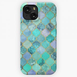 Cool Jade Icy Mint Decorative Moroccan Tile Pattern iPhone 15 Slim Phone Case Cover