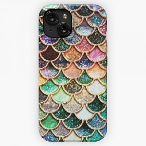 Copper Green Gold And Pink Sparkle Faux Glitter Mermaid Scales iPhone 15 Slim Phone Case Cover