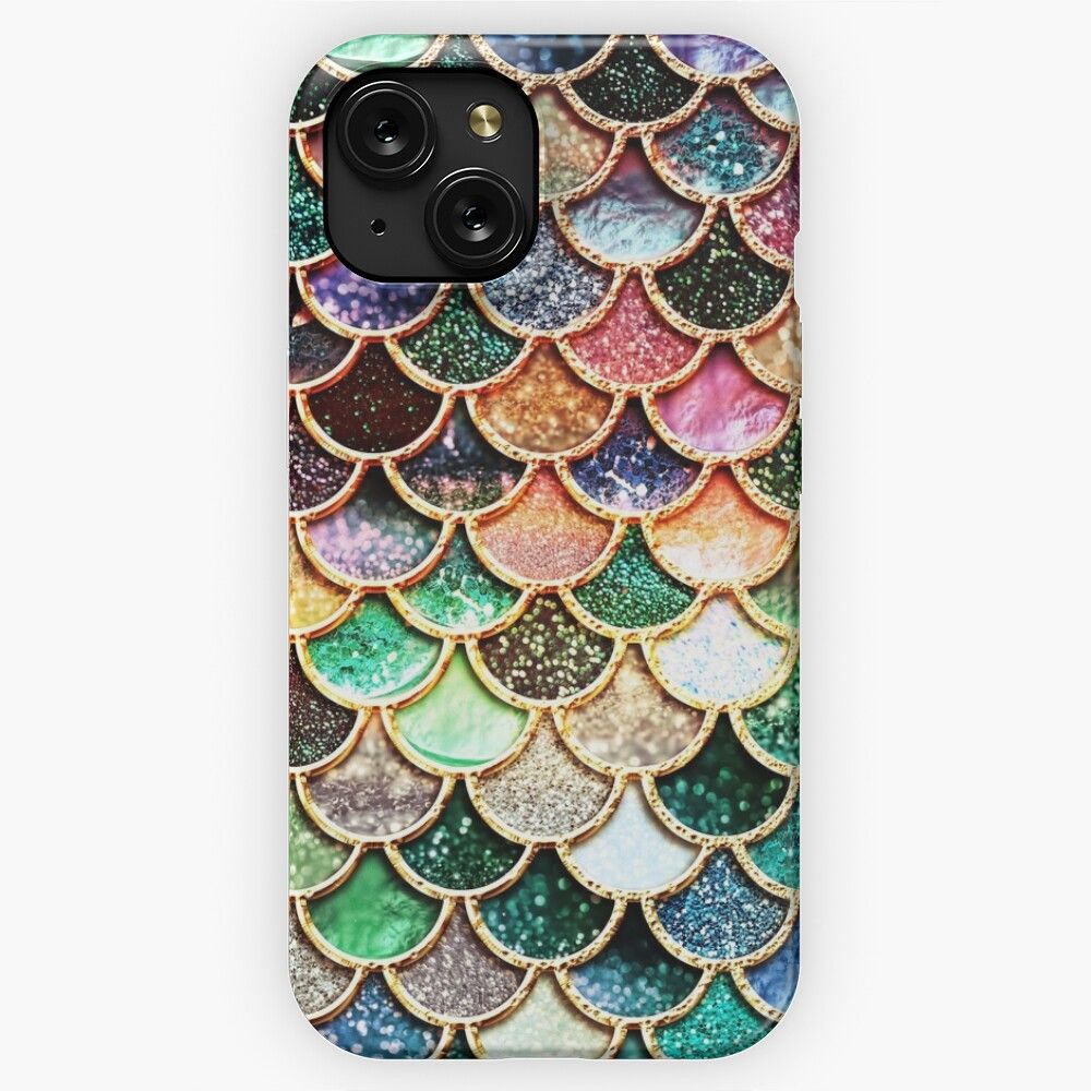 Copper Green Gold And Pink Sparkle Faux Glitter Mermaid Scales iPhone 15 Slim Phone Case Cover