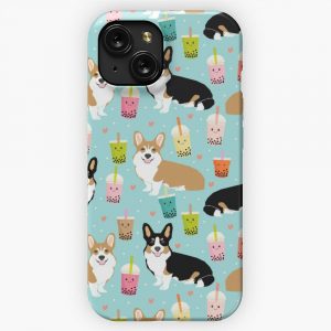 Corgi Welsh Corgi Bubble Tea Boba Dog Dogs Dog Breed Dog Pattern Pet Friendly iPhone 15 Slim Phone Case Cover